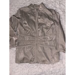Think Tank women's sz. L tan slight sparkle zip light jacket. Pretty